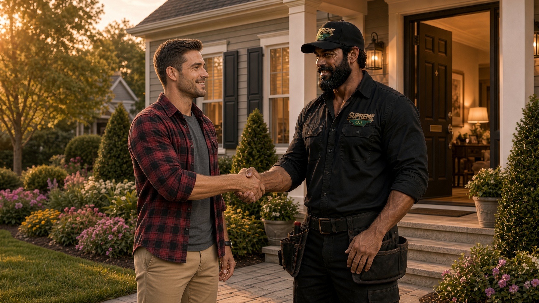 Supreme Oil driver greeting a customer